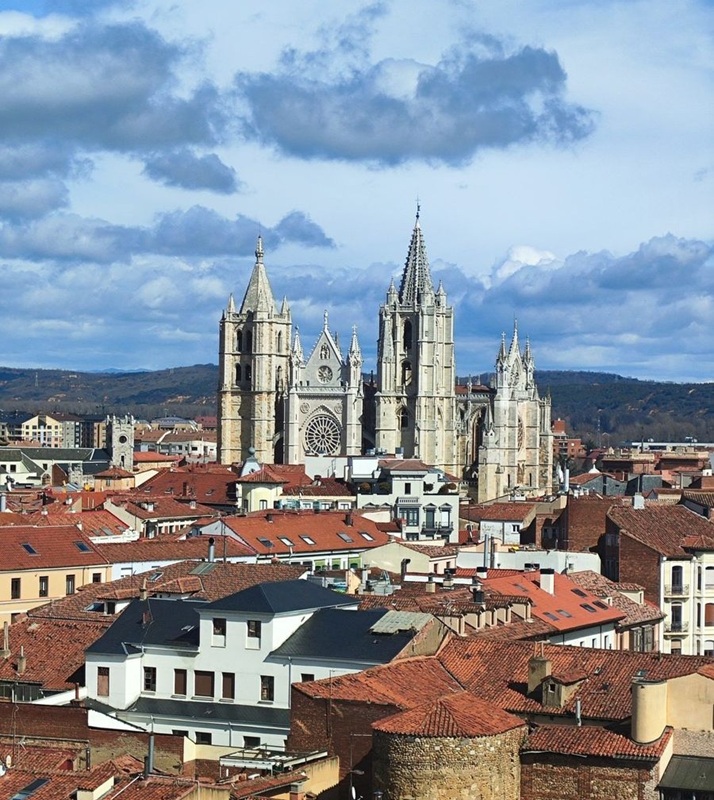 Panoramic view over León old town and cathedral towers from a mirador